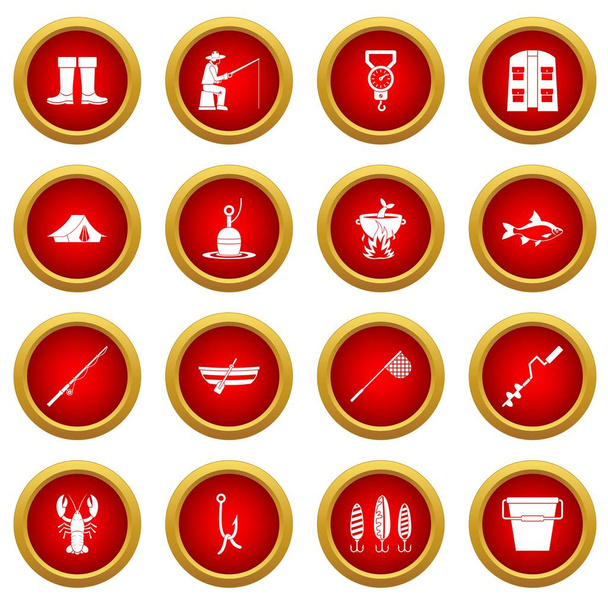Fishing tools icon red circle set - Vector, Imagen