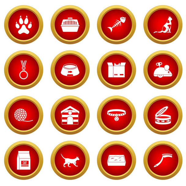 Cat care tools icon red circle set - Vector, imagen