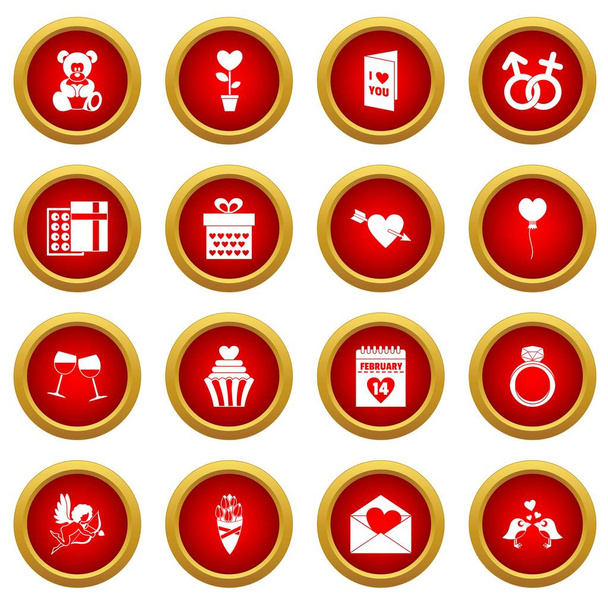 Saint Valentine icon red circle set - Διάνυσμα, εικόνα