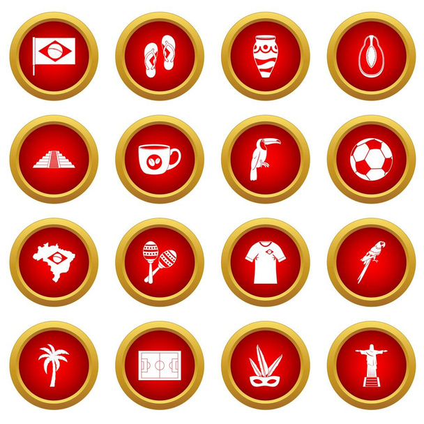 Brazil travel symbols icon red circle set - Vector, Image