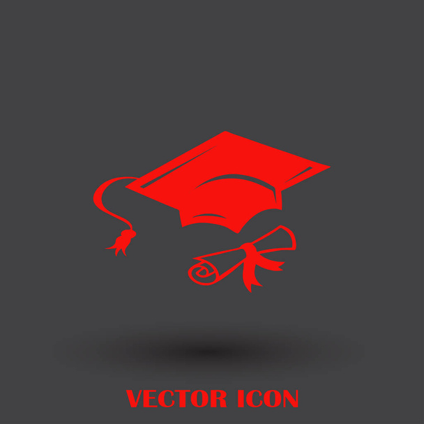 Graduation cap and rolled diploma scroll with stamp. Finish education concept. Flat style vector illustration - Vector, Image