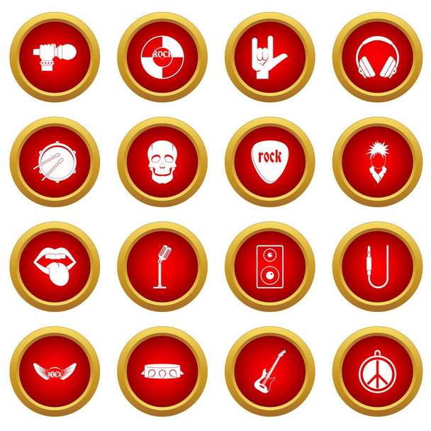Rock music icon red circle set - Vettoriali, immagini