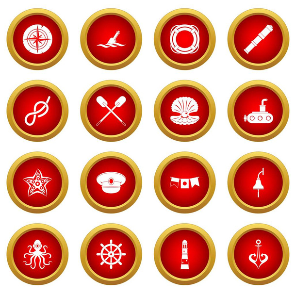Nautical icon red circle set - Vector, afbeelding