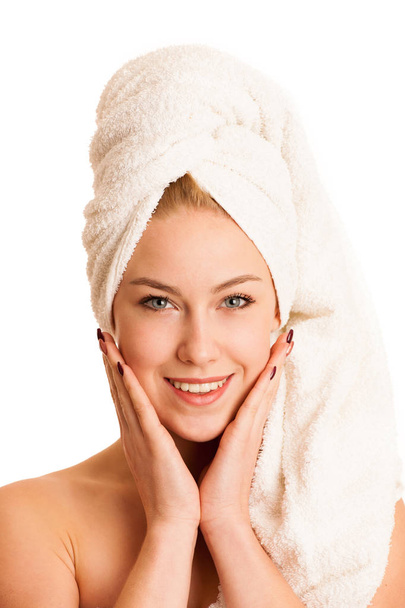 skin care - beautiful young woman nurturing her skin isolated ov - Foto, imagen