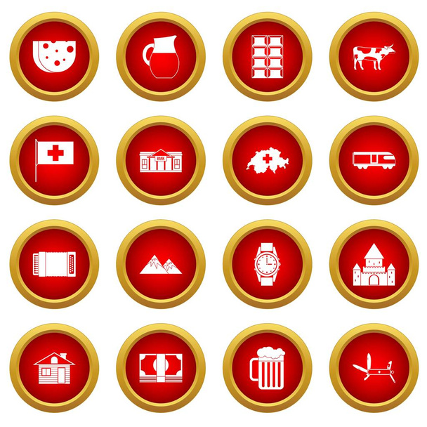 Suiza icono círculo rojo conjunto
 - Vector, Imagen