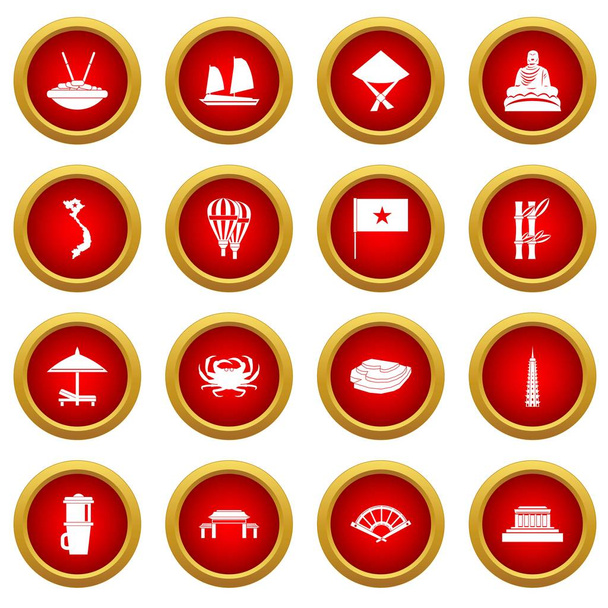 Vietnam travel icon red circle set - Vecteur, image