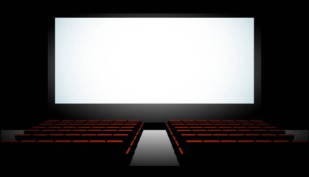 Κινηματογραφική αίθουσα με οθόνη και καθίσματα, εικονογράφηση. - Διάνυσμα, εικόνα