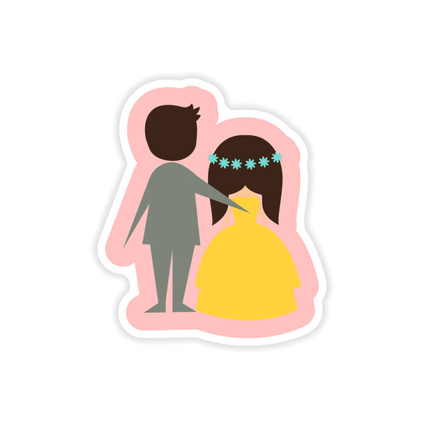 paper sticker on white background bride and groom - Vektori, kuva