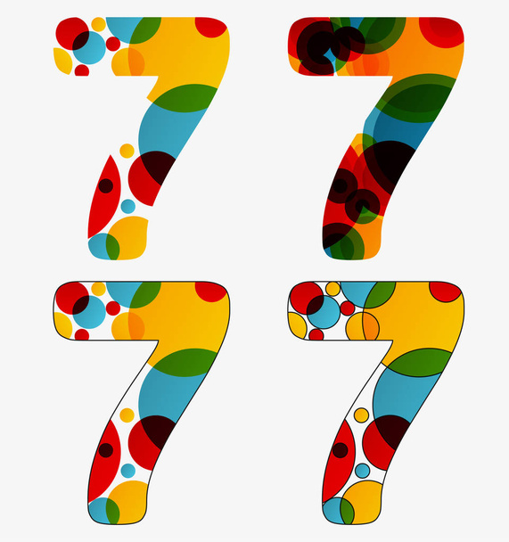 Set of 4 isolated abstract lava lamp styled number seven - 7, vi - Vector, Image
