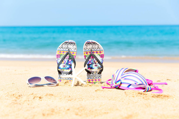 Beach accessories. Concept of summer vacations. - Photo, Image