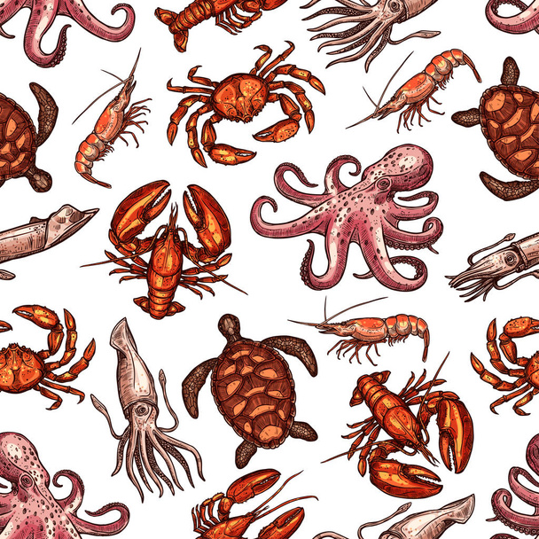 Seafood seamless pattern with sea animals - Vektor, Bild
