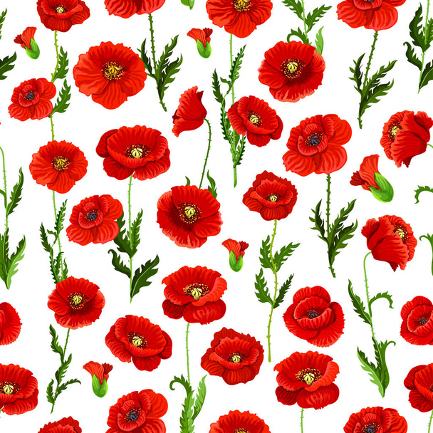 Seamless pattern of vector poppy flowers bunch - Vecteur, image