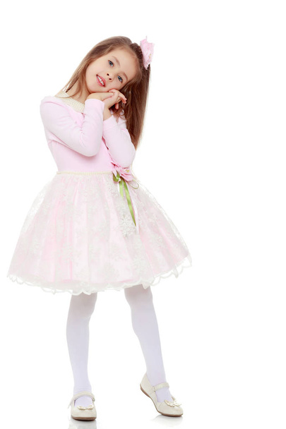 Elegant little girl in a pink dress. - 写真・画像