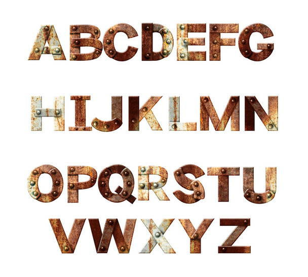 Alphabet - letters from rusty metal with rivets - Zdjęcie, obraz