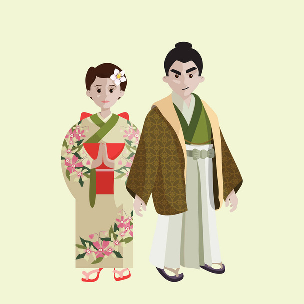 Ιαπωνία Σχεδιασμός χαρακτήρων - ζευγάρι σε κιμονό - Διάνυσμα, εικόνα