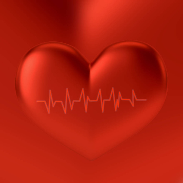 3d Heart drawn on electrocardiogram. Symbol of healthcare - Photo, Image