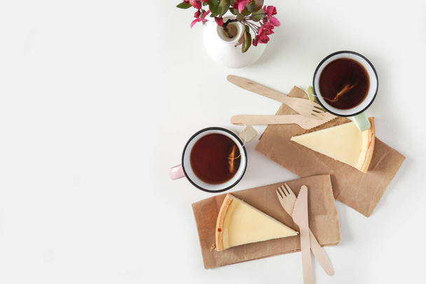 Morning tea time scenery with cheesecake - 写真・画像