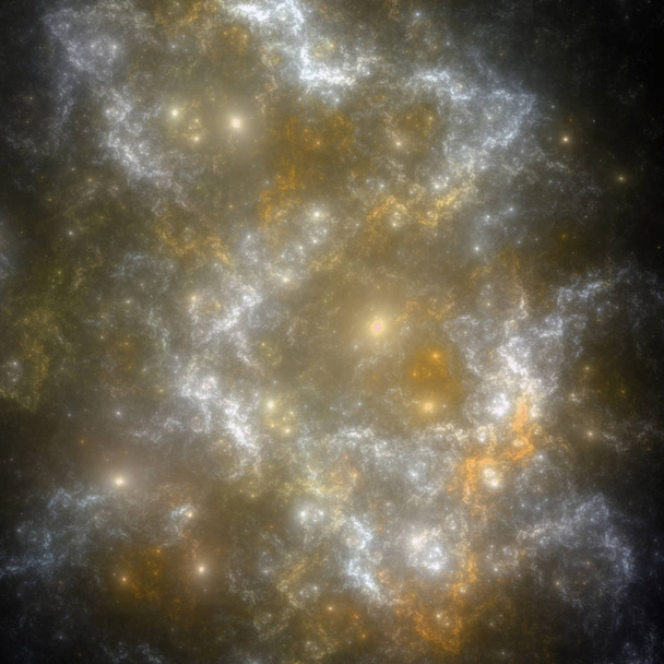 Fraktale Galaxie aus dunklem Gold, digitales Kunstwerk für kreatives Grafikdesign - Foto, Bild