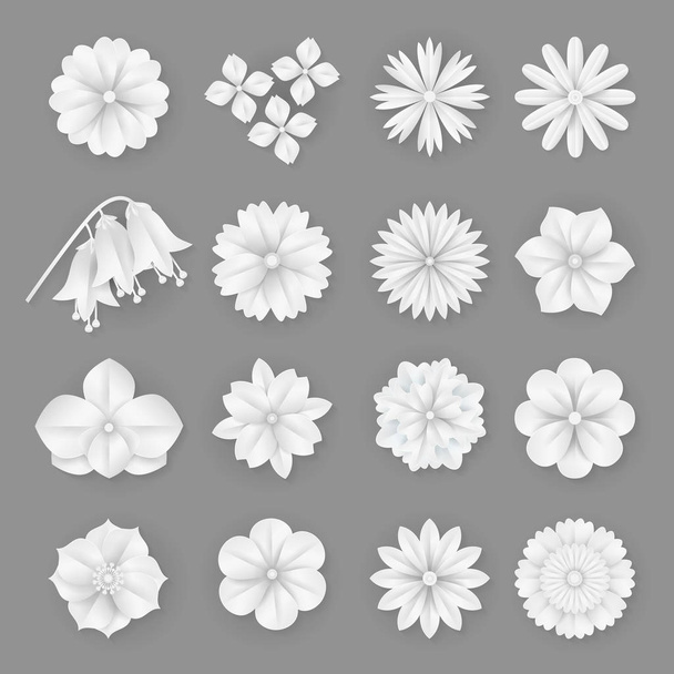 Vector paper flowers set. 3d origami abstract flower icons illustration - Вектор,изображение
