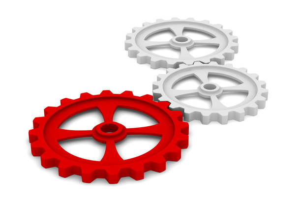 Three gears on white background. Isolated 3D image - Foto, imagen