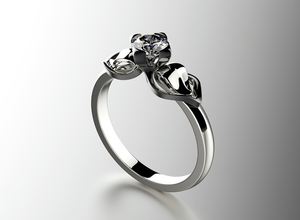 3D иллюстрация золотого кольца с бриллиантом. Ювелирный фон
 - Фото, изображение