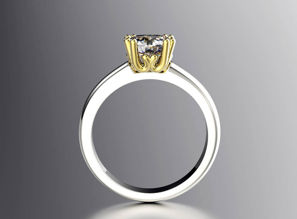 3D ilustracja złoty pierścień z Diamond. Biżuteria tło - Zdjęcie, obraz