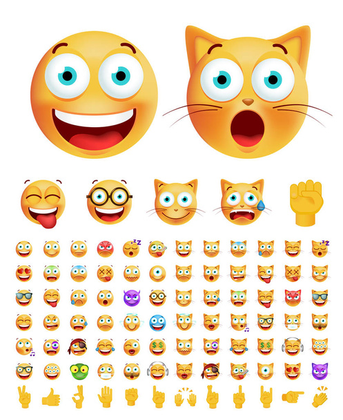 Set di simpatiche Emoticon su sfondo trasparente. Illustrazione vettoriale isolata - Vettoriali, immagini