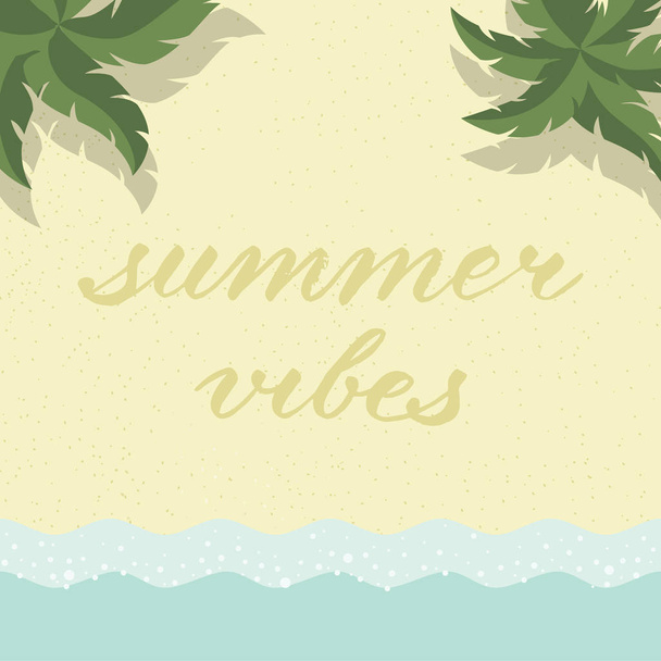 Sand beach on background and "Summer vibes " quote - Вектор, зображення