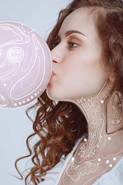hipster girl blowing bubble gum - Fotó, kép