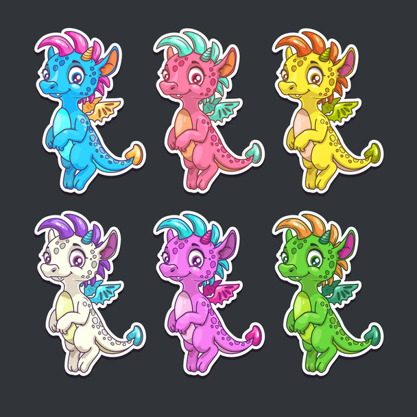 Funny colorful dragon stickers set. - ベクター画像