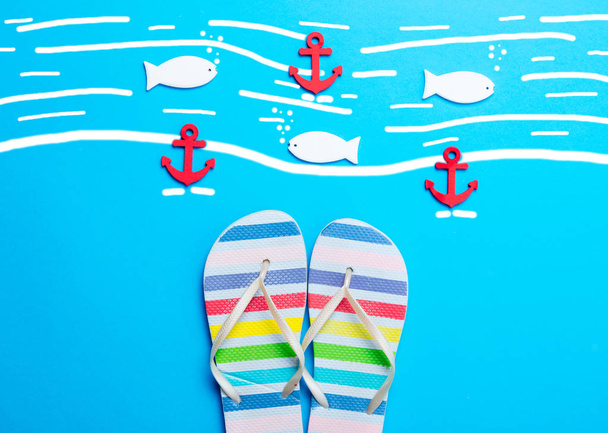 Havaian flip-flops and anchors  - Photo, Image