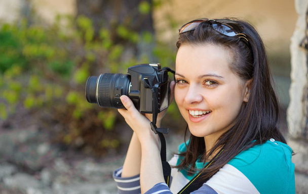 portrait of girl with camera - Photo, Image