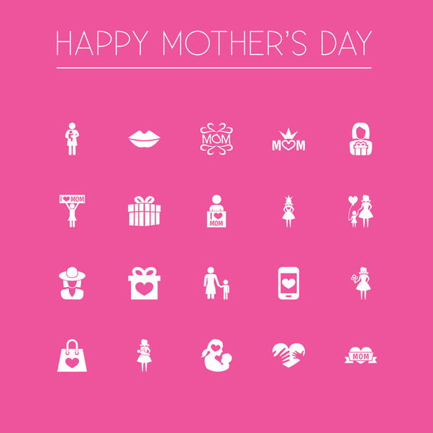Mothers Day Icon Design Concept. Ensemble de 20 éléments tels que le paquet, l'amour et le chapeau. Beaux symboles pour smartphone, nouveau-né et bouche
. - Vecteur, image