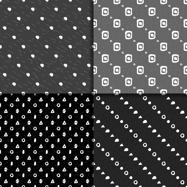 Geometric monochrome seamless pattern set - Vector, Image