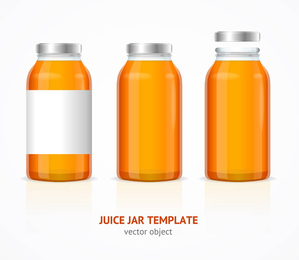 Realistic Juice Glass Jar Bottle Template Set. Vector - Vecteur, image