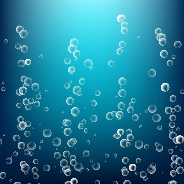 Burbujas en el agua. Burbujas de agua profunda realistas 3d. Círculo y líquido, diseño ligero
. - Vector, imagen