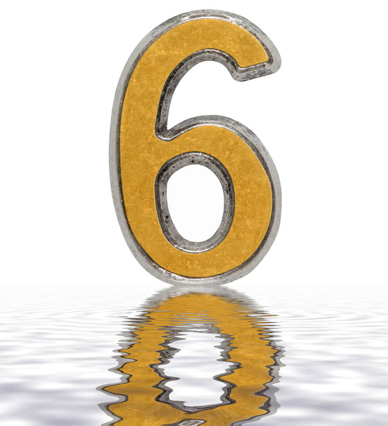Numeral 6, six, reflected on the water surface, isolated on whit - Photo, Image