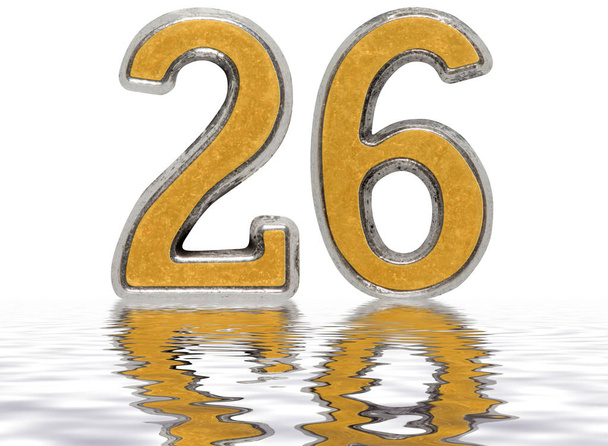 Απομονωμένη αριθμητικό 26, είκοσι έξι, αντικατοπτρίζεται στην επιφάνεια του νερού, - Φωτογραφία, εικόνα