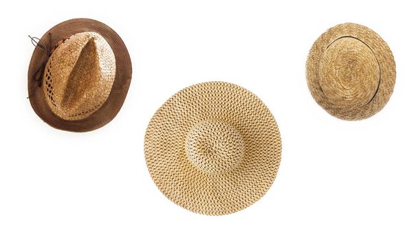 Колаж з декількох солом'яних капелюхів різної форми, ізольовані на w
 - Фото, зображення