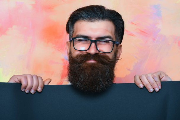 Bearded man, brutal caucasian hipster with moustache in glasses - Foto, Imagen