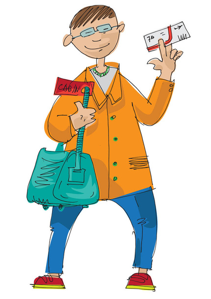 a passenger is checking and boarding for flight - cartoon - character. - Vector, Image