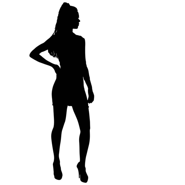 Beautiful fashion girl silhouette on a white background - Vector, Image