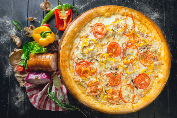 Pizza with mushrooms,  sausage  - Fotografie, Obrázek