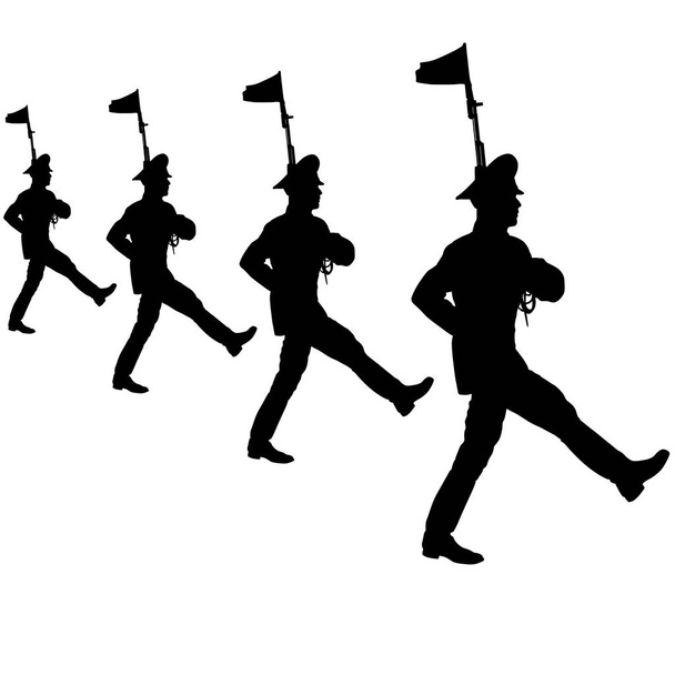Černá silueta vojáka s náručí pochodu průvod - Vektor, obrázek