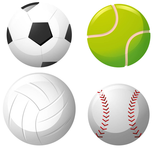 Four types of balls on white background - Vector, Image
