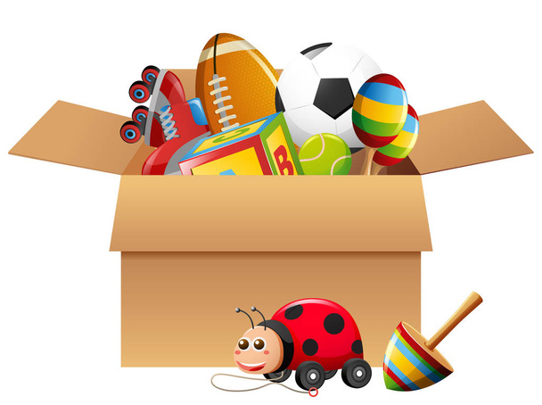 Different types of toys in box - Vector, Image