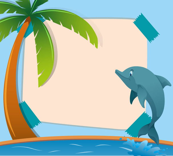 Бумажный шаблон с дельфином в океане
 - Вектор,изображение