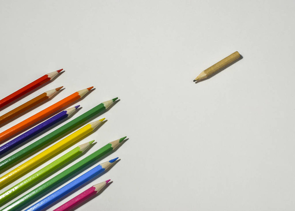 colored pencils on white background - Foto, imagen