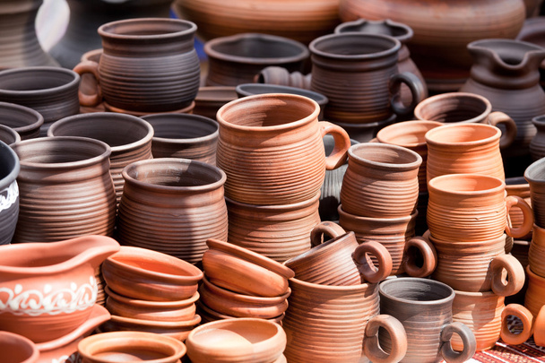 Terracotta ceramics mugs souvenirs street handicraft market - Photo, Image