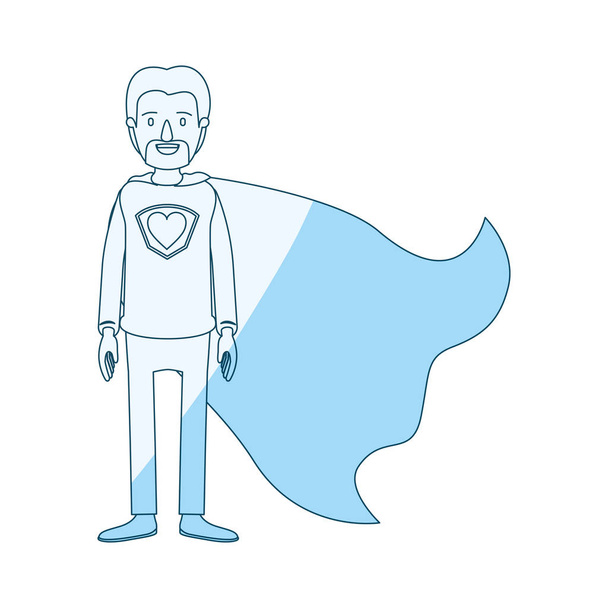 Blaue Silhouette Schattierung Cartoon Ganzkörper Super-Papa Held mit Bart - Vektor, Bild